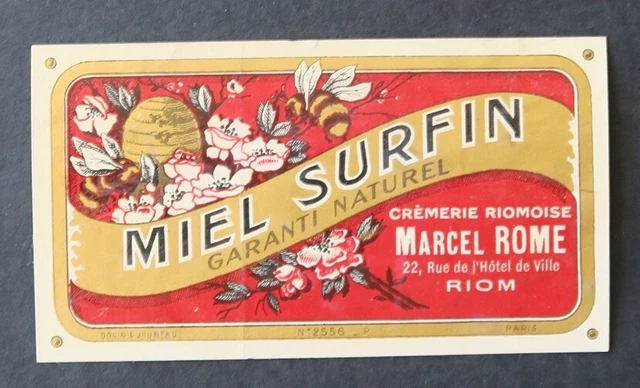 Ancienne étiquette Miel SURFIN Marcel Rome Riom – Collection
