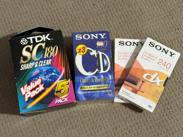 NEW Blank VHS Tapes - TDK SC-180 x5, Sony DX 240 x3, CD 180 x2 - BULK LOT OF 10