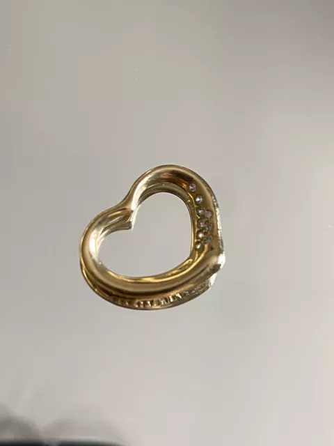 Tiffany & Co. Elsa Peretti 15mm Open Heart 18k 750 Yellow Gold Diamond Pendant 2
