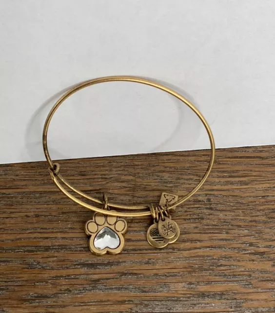 Alex & Ani Bracelet Dog Paw Prints Of Love Bangle Gold Swarovski Crystal Charm