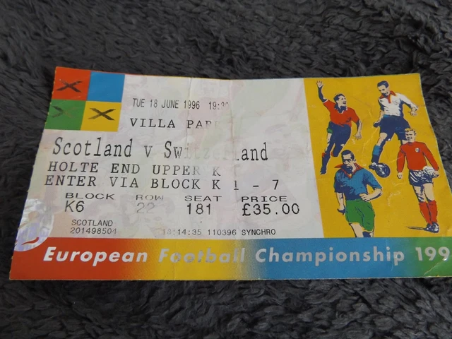 SCOTLAND VS. SWITZERLAND Football Match Ticket 18/06/1996 EURO 96