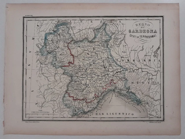 Regno di Sardegna (Stati di Terraferma)_Originale carta dell'800 del Marmocchi