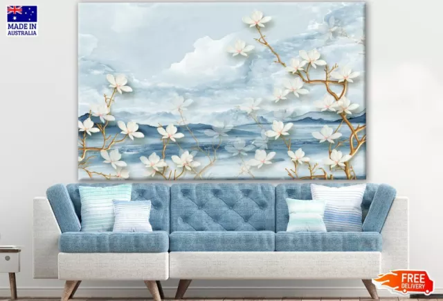 White & Gold Abstract Flower Tree Wall Canvas Home Decor Australian Made Quality