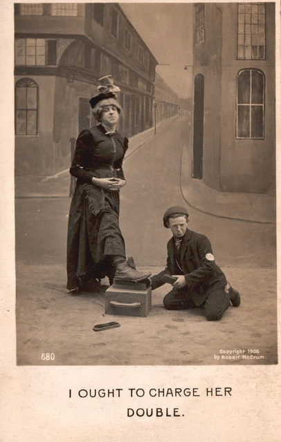 Vintage Postcard The Boot Polisher Ought To Charge Her Double Comic Card