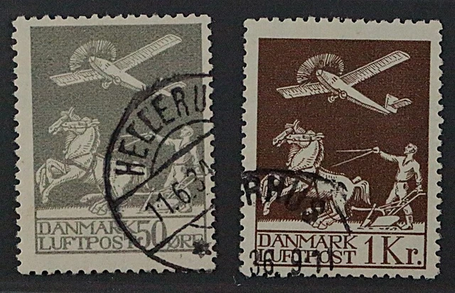 Dänemark  180-81,  Flugpost 50 Ö+ 1 Kr. komplett, sauber gestempelt, KW 350,- €