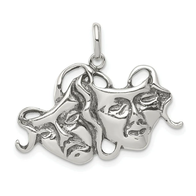 925 Sterling Silver Vintage Comedy Tragedy Necklace Pendant Charm Art Theater 925 Sterling Silver Vintage Comedy Tragedy Necklace Pendant Charm Art Theater