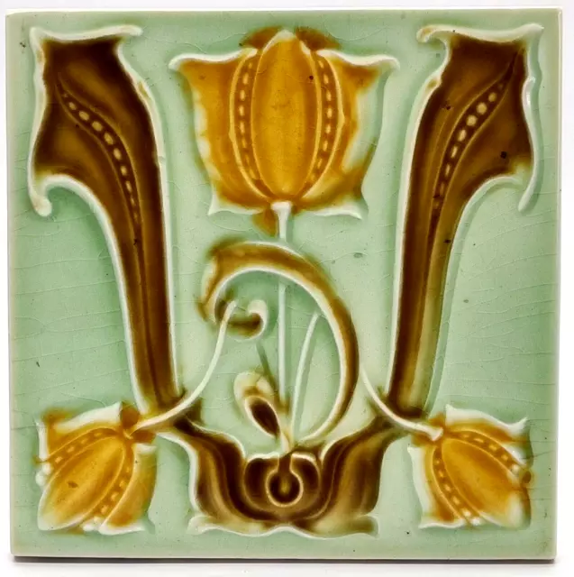 Antique Fireplace Tile Majolica Art Nouveau Tile Lea & Bolton 1906