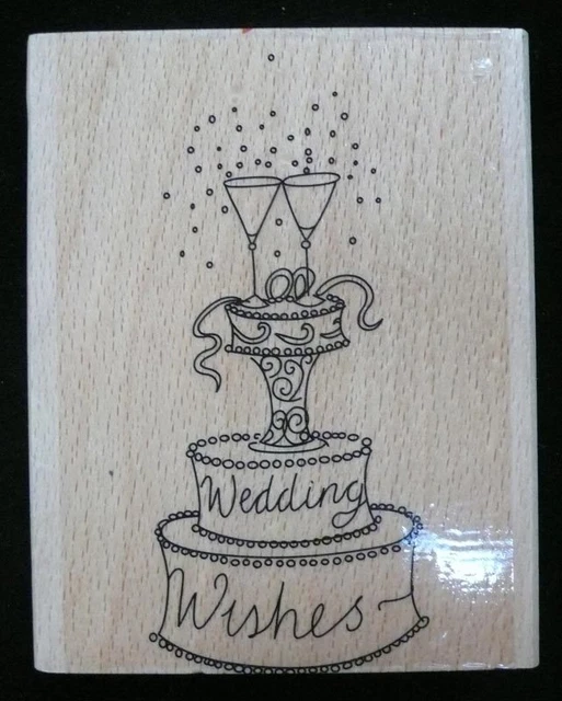 Create & Craft HOCHZEITSWÜNSCHE Hochzeitstorte Gummi Tinte Stempel auf Holzblock