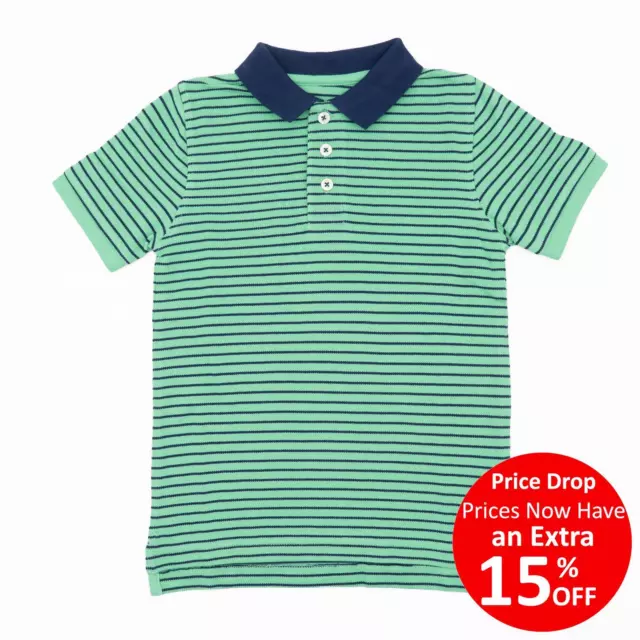 Mini Boden Boys Polo Shirt Green Blue Stripe Cotton Short Sleeve Summer Holiday