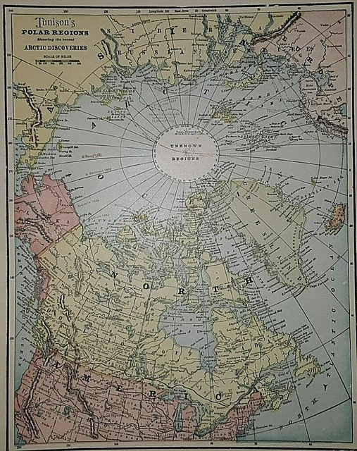 Vintage 1902 Tunison Atlas Map ~ POLAR DISCOVERIES - ARCTIC CIRCLE ~ Free S&H