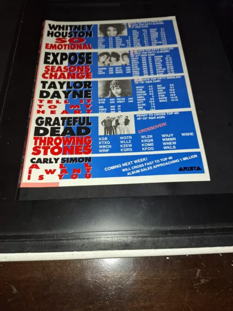 Whitney Houston, Grateful Dead, Expose Rare Original Radio Promo Ad Framed