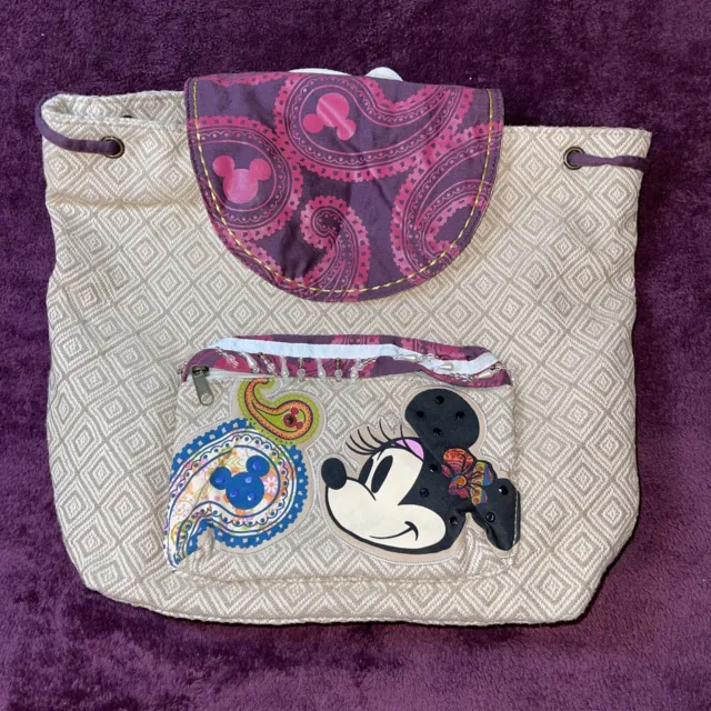 Walt Disney Parks Minnie Mouse Drawstring Backpack Shoulder Bag Beaded
