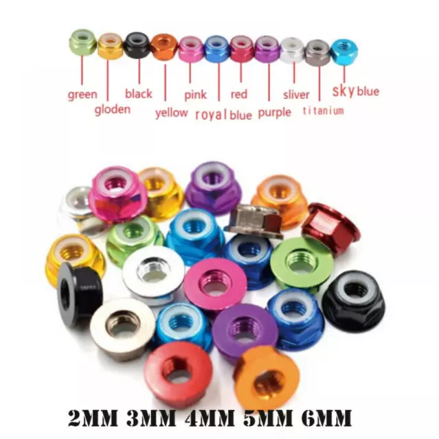 10~100pc M2-M6 Nylon Insert Self-Lock Aluminum Nuts Hex Lock Nut 10 Colors
