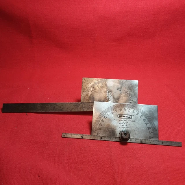 2 USED General Tools 17 & 19 Square Head Steel Protractors