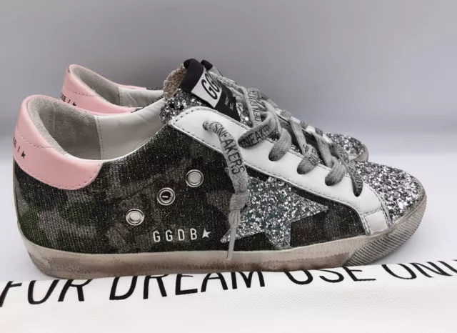 Golden Goose Super-star sneakers lurex camouflage/silver glitter EU 35 US 5 $595