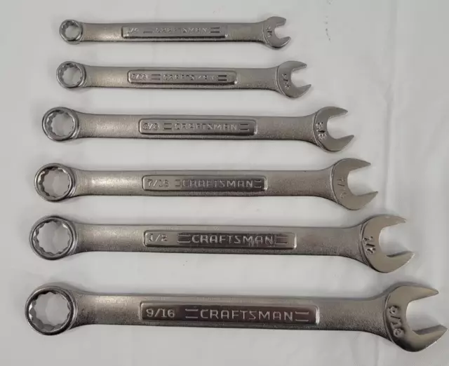 Craftsman Lot of 6 SAE Combination Wrenches USA Made 9/16,1/2,7/16,3/8,5/16,1/4