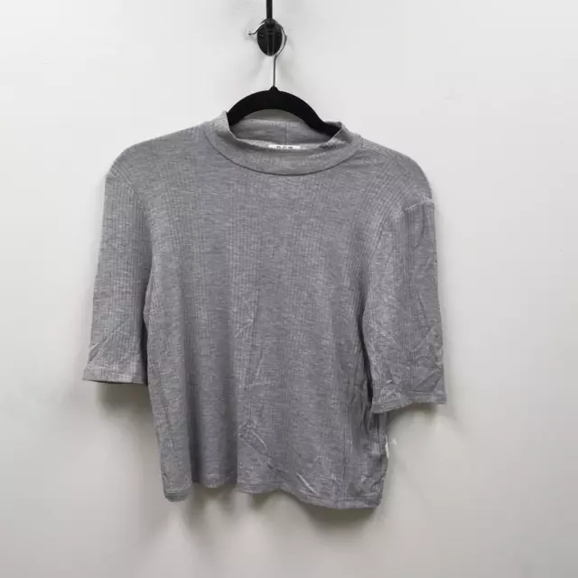 PST By Project Social T Womens Popover Top Gray Short Sleeve Ribbed Knit L New