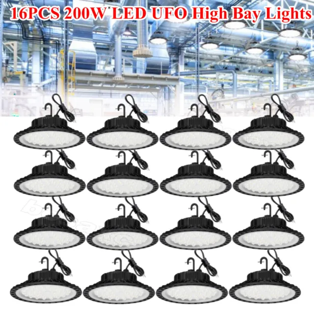 16 Pack 200W UFO Led High Bay Light Factory Warehouse Commercial Led Shop Lights