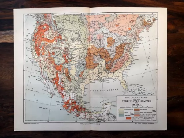 Alte Lithographie, Geologische Karte der Vereinigten Staaten, ca.1920, Mexiko