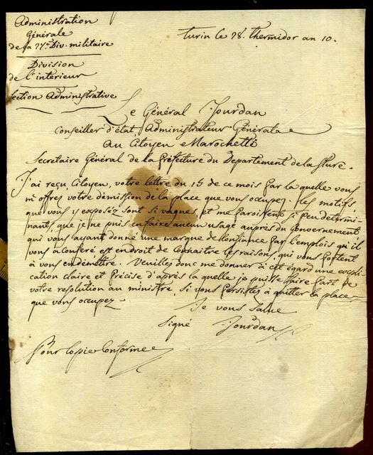 Repubblica Piemontese Torino Militare Lettera Manoscritta at 404