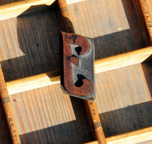 letter: J rare wood type letterpress printing block woodtype font antique print