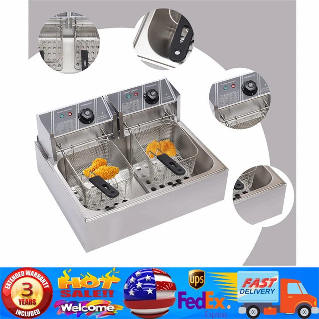 12L Commercial Electric Deep Fryer Stainless Steel Dual Tank Deep Fryers 5000W
