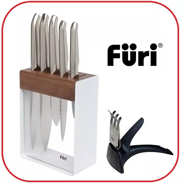 ❤ Furi Pro 7 Piece Stainless Steel Knife Block Set White With Diamond Sharpener❤