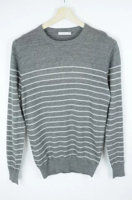 Suitsupply Linen Cotton Maglione Uomo Piccolo a Righe Girocollo Grigio Melange