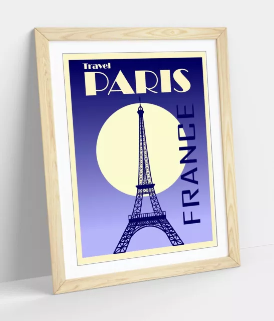 Paris France Eiffel Tower Retro Poster -Framed Wall Art Poster Paper Print 3