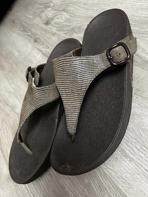 Fitflop  Women's The Skinny Lizard Print Sandal Size 8 Brown Thong Slide Toning