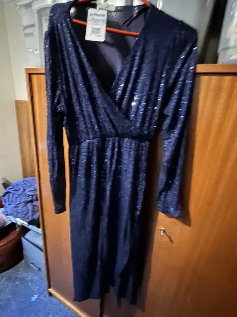 New jojo maman Bebe blue sequin wrap occasion dress size L. 16/ 18 maternity