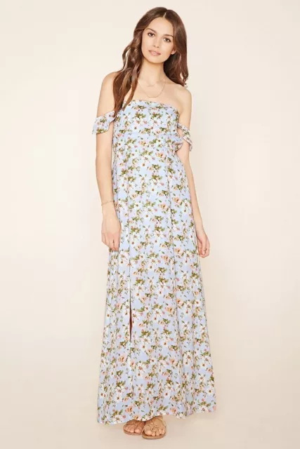 NWT Forever 21 Contemporary Women's Light Blue Pink Floral Maxi Dress Size XL