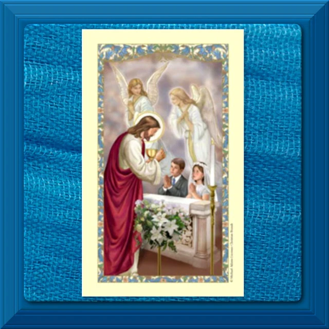 FIRST COMMUNION LAMINATED Holy Card Prayer before Communion Gilded Gold ...