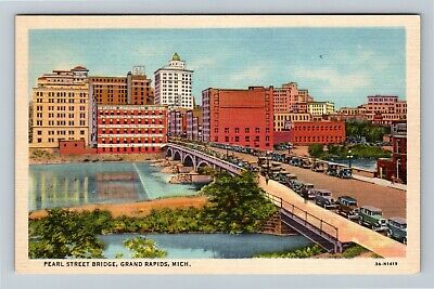 Grand Rapids MI-Michigan, Pearl Street Bridge, Vintage Postcard