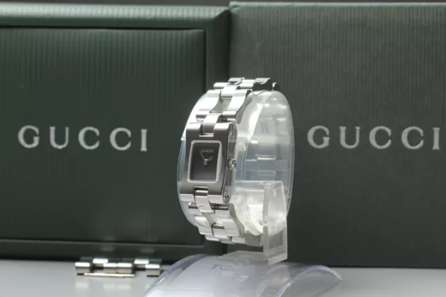 Vintage [Exc+5 w/ Box] GUCCI 2305L Silver Black Dial Women's Quartz From JAPAN