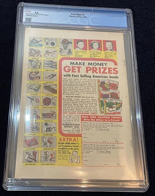 The Invincible Iron Man #1 (May 1968) ✨ Graded 4.5 OFF-W to WHITE by CGC ✔ 3