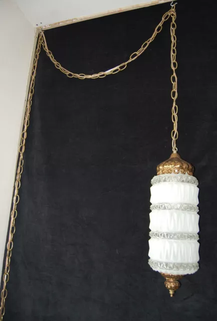 Mcm Hollywood Regency Glam 18” Diamond Glass Swag Hanging Light Vtg Lamp Euc