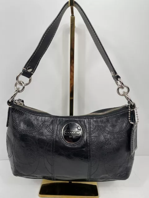 Coach Signature Patent Leather Hobo Handbag Purse Black Embossed F15141