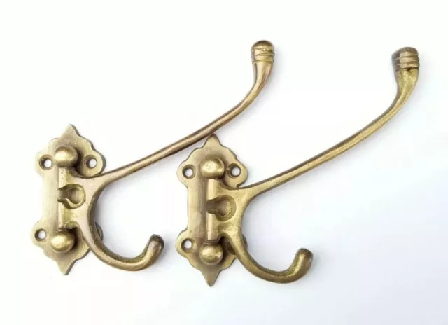 2 Old Style Solid Brass Double Wall Mount 180° Swivel Coat Hat Towel Hooks #C24