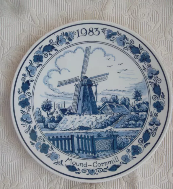 COLLECTORS ROYAL BLUE DELFT 1983 Vintage WALL PLATE HOLLAND MOUND - CORNMILL