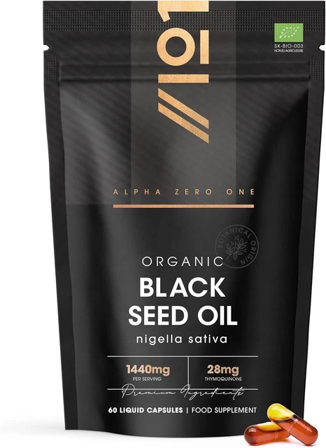 ALPHA01 ORGANIC BLACK Seed Oil Capsules 1440mg - 60 Vegan Softgels ...