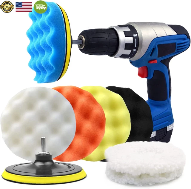 POLIWELL 6 Inch Car Polishing & Buffing Sponge Pads Kit Wool Bonnet Pads for Hou