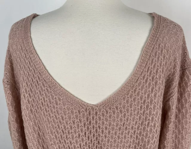 Shein Curve Twist Back V-neck Sweater 3XL 3X 18 Plus Pink Beige Soft Honeycomb 7