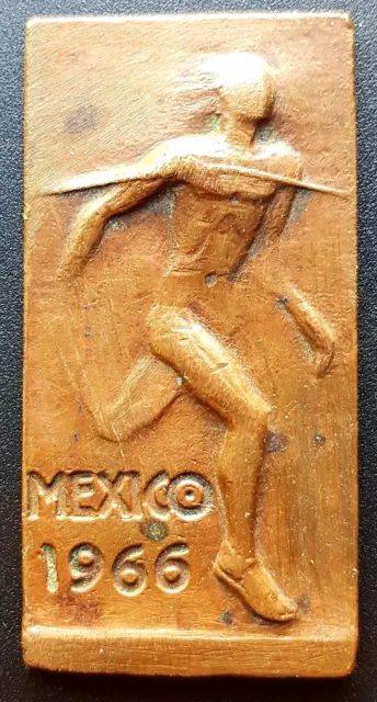 1966 ATHLETICS Copper Mexico Rectangular  Medal 63g. VERY INTERESTING & NICE!