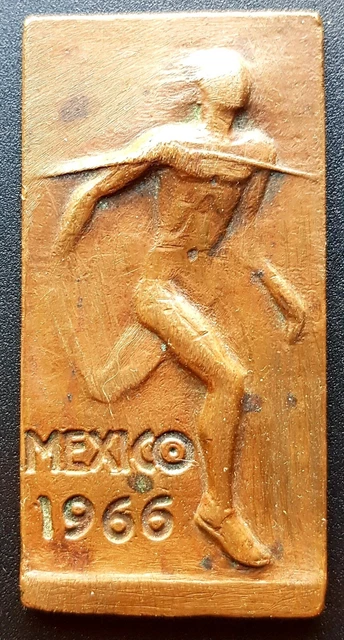 1966 ATHLETICS Copper Mexico Rectangular  Medal 63g. VERY INTERESTING & NICE!