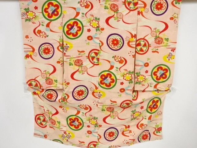 42782# Japanese Kimono / Antique Kimono For Girls / Kiku & Peony