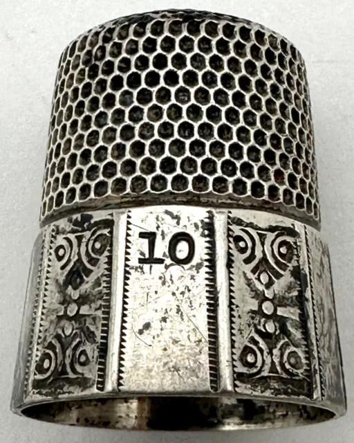 Antique Victorian Simons Brothers 10-Sided Sterling Silver Thimble Size 10