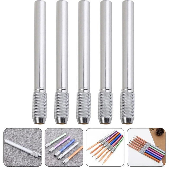 5 piezas Extensor Pluma Dibujos Color Poste Acero Inoxidable Estudiante Ahorrador Lápiz Corto