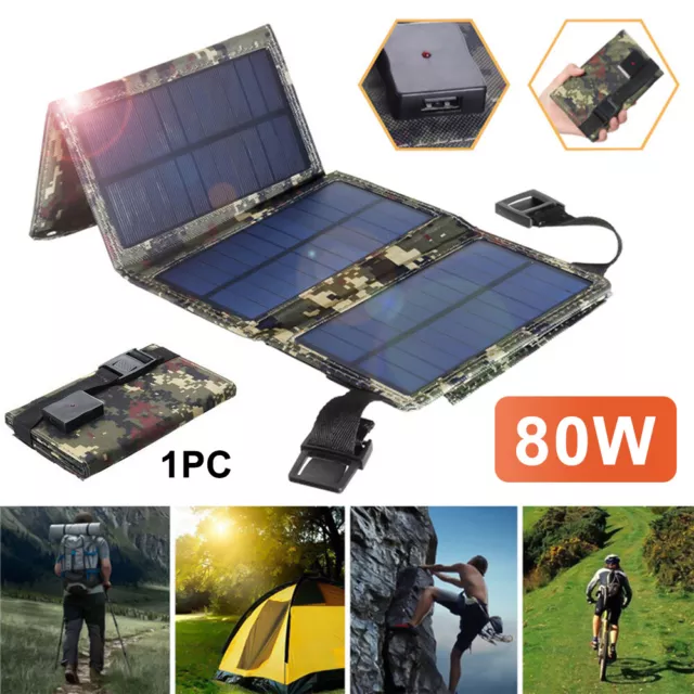 Outdoor Camping Hiking USB Solar Panel Folding Phone Charger 80W Power Kit Bank