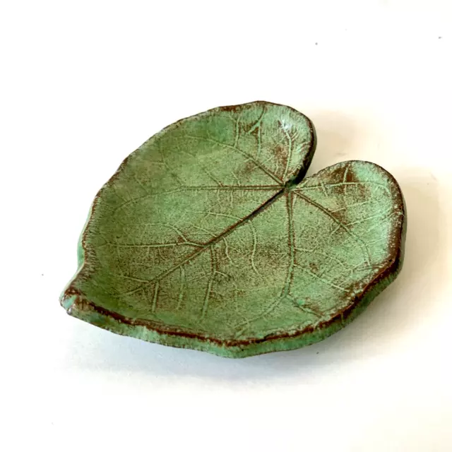 Stillwood Pottery Green Leaf Trinket Dish Spoon Rest Studio Art Hand Crafted